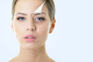 anti-aging concept, portrait of beautiful woman with problem and clean skin, aging and youth concept, beauty treatment